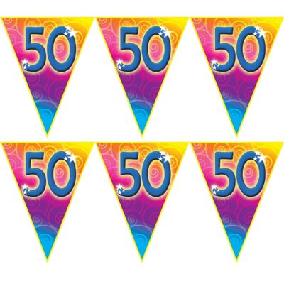 5x stuks verjaardag thema 50 jaar geworden feest vlaggenlijn van 5 meter