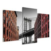 Schilderij - Manhattan Bridge, zicht vanuit Washington Street, 3 luik, premium print - thumbnail