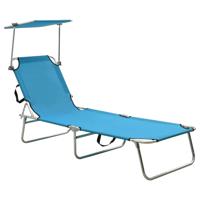 Ligbed inklapbaar met luifel aluminium blauw