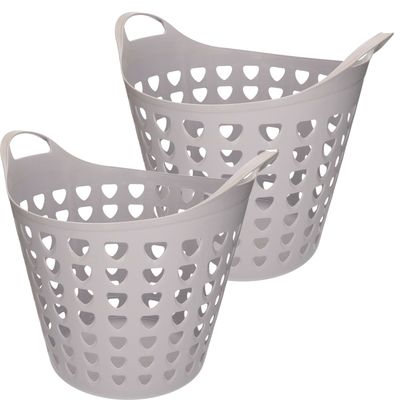 Set van 2x stuks flexibele wasmanden rond grijs met gaten 26 liter