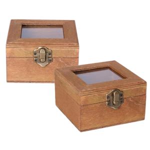 Houten opbergkistje met deksel - 2x - bruin - 10 x 10 x 6 cm - Sieraden/spulletjes/sleutels