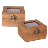 Houten opbergkistje met deksel - 2x - bruin - 10 x 10 x 6 cm - Sieraden/spulletjes/sleutels