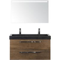 Seville Badmeubelset 100 cm - Tabacco - Wastafel Lucca 2 Kraangaten met Sence Spiegel