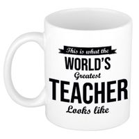 Worlds Greatest Teacher cadeau koffiemok / theebeker voor leraar / lerares 300 ml - thumbnail