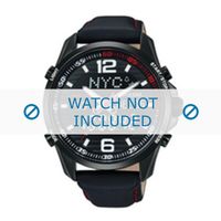 Pulsar horlogeband N021-X001 / PZ4009X1 Leder Zwart 22mm + rood stiksel - thumbnail