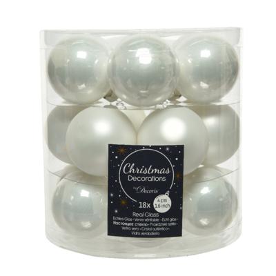 Decoris Kleine kerstballen - 18x st - wit - D4 cm - glas - kerstversiering
