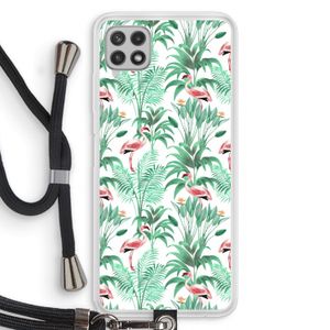Flamingo bladeren: Samsung Galaxy A22 4G Transparant Hoesje met koord