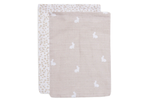 Washandje Hydrofiel Dotted & Rabbit - Nougat - GOTS - 2 Stuks