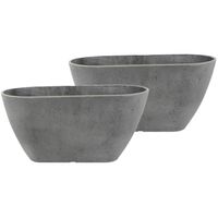 4x stuks bloempot/plantenpot balkonbak van gerecycled kunststof donkergrijs D36 x 16 en H16 cm