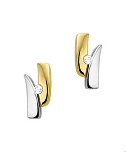 Oorknoppen geel-en witgoud-diamant 0.02ct (2x0.01) H SI 8 x 3.5 mm