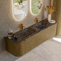 Badmeubel Mondiaz Kurve-Dlux | 170 cm cm | Meubelkleur Dusk | Wastafelkleur Lava | Solid surface | Wasbak beiden zijden spoelbak | 2 kraangaten
