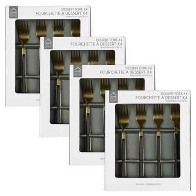 Gebaksvorkjes - 16x stuks - zwart/goud - RVS - 15 cm - vorken - dessert vorkjes