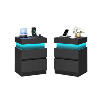 KAILYN Collectie - Nachtkastje Set met Stopcontacten en Lade, inktzwart