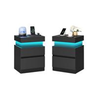 KAILYN Collectie - Nachtkastje Set met Stopcontacten en Lade, inktzwart