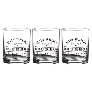 Urban Living whiskey/water/drinkglazen Comptoir - gedecoreerd glas - 3x stuks - 280 ml