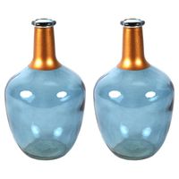 Bloemenvaas Firm Big Bottle - 2x - blauw transparant/koper - glas - D15 x H25 cm