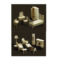 Poppenhuis meubels slaapkamer en woonkamer - thumbnail
