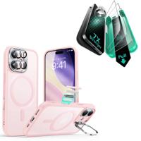 iPhone 17 Bundle Classic Hybrid Magnetic Case (Camera Control, Stash Stand) and Armorite Screen Protector - Frosted Bubblegum Pink