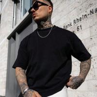 Men's Dark Grey Drop Shoulder Tee - Casual Round Neck T-Shirt Black / XS