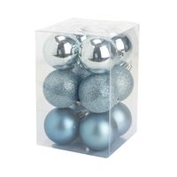 12x stuks kunststof kerstballen ijsblauw 6 cm mat/glans/glitter - Kerstbal - thumbnail