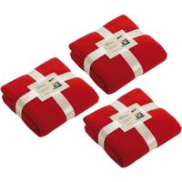 Fleece bankdeken/plaid - 3x - rood - 130 x 170 cm - 240 grams - pluisvrij - wasbaar