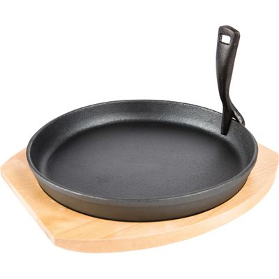 Cast Iron Cooking Plate & Holder Bak-/braadpan