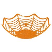 Halloween trick or treat snoepschaal spinnenweb - oranje - kunststof - 28 x 8 cm   - - thumbnail