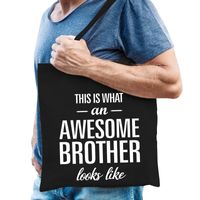 Katoenen cadeau tasje awesome brother zwart Katoenen cadeau tasje awesome brother zwart