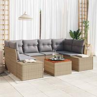 Tuinbankenset met opslag 7 pcs Beige en Licht Grijs poly rattan