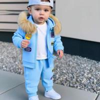 Bon&Bon Winterset Peuterjongens: Blauwe Hoodie met Bontkraag en Broek 2-3 jaar