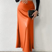 Bon&Bon Leopard Print Maxi Skirt - Coffee Brown Elegant Straight Skirt Orange / L