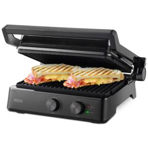 MOA Contactgrill - Anti-aanbaklaag - 2400 Watt - Zwevende Bovendeksel - Uitneembare platen - Zwart - CG24B