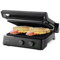 MOA Contactgrill - Anti-aanbaklaag - 2400 Watt - Zwevende Bovendeksel - Grillapparaat - Uitneembare platen - Zwart - CG2