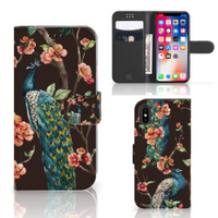 Apple iPhone X | Xs Telefoonhoesje met Pasjes Pauw met Bloemen - thumbnail