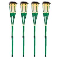 4x Groene buiten/tuin Led fakkel Bodi solar verlichting 54 cm vlam