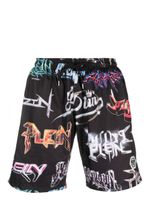 Philipp Plein short de bain à logo imprimé - Noir - thumbnail