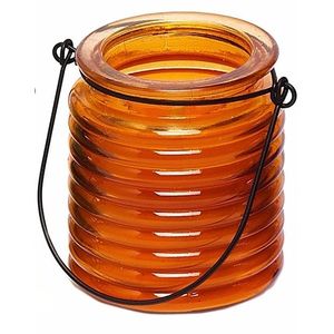 1x Citronellakaarsen in oranje geribbeld glas 7,5 cm