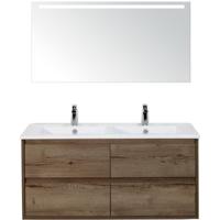 Porto Badmeubelset 120 cm - 4 Laden Tabacco - Keramische Wastafel Wit Slim met Sence Spiegel