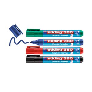 Edding 380 markeerstift 4 stuk(s) Kogelpunt Zwart, Blauw, Groen, Rood