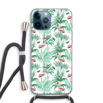 Flamingo bladeren: iPhone 12 Pro Transparant Hoesje met koord