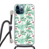 Flamingo bladeren: iPhone 12 Pro Transparant Hoesje met koord