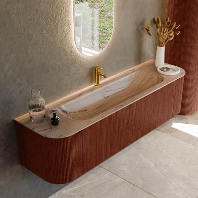 Badmeubel Mondiaz Kurve-Dlux | 170 cm | Meubelkleur Ruby | Wastafelkleur Arena | Solid surface | Wasbak midden spoelbak | 1 kraangat