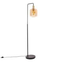 QAZQA Design vloerlamp zwart met messing en amber glas - Zuzanna - thumbnail