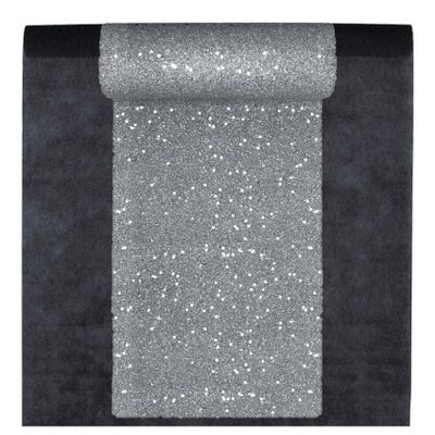 Feest tafelkleed met glitter tafelloper - op rol - zwart/zilver - 10 meter