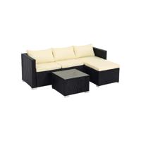 Polyrattan tuinmeubelset van 3 met tafel en 4 stoelen, Zwart + beige