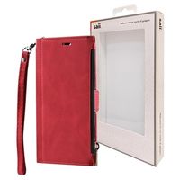 iPhone 14 Pro Max Saii Zipper Wallet Case met Band - Rood