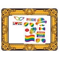 Foto prop set met frame - gay pride regenboog - 13-delig - photo booth accessoires - thumbnail