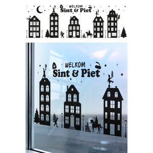 Welkom Sint en Piet zelfklevende raamsticker groot zwart 150 x 50 cm   -