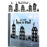 Welkom Sint en Piet zelfklevende raamsticker groot zwart 150 x 50 cm   -