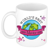 Cadeau koffie/thee mok voor mentor - beste mentor - roze - 300 ml - juf/meester